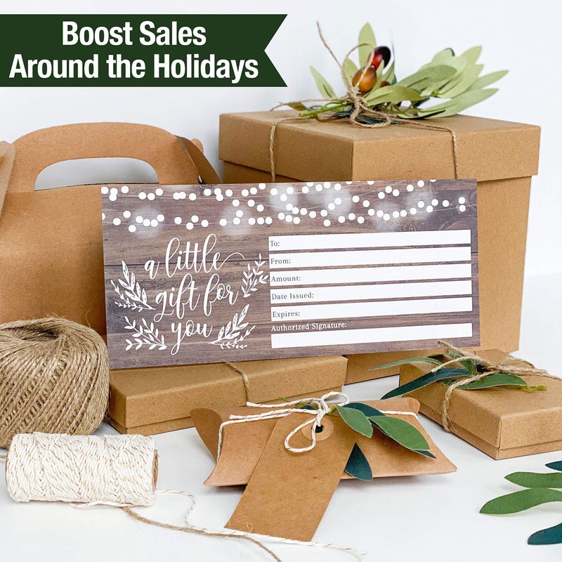 Hadley Designs 25 Blank Gift Certificates for Business â€“ 4x9 Christmas Gift Certificates Cards for Small Business, Spa, Massage, Nail & Hair Salon, Restaurant, Holidays Coupon Vouchers Made in USA - Image 5